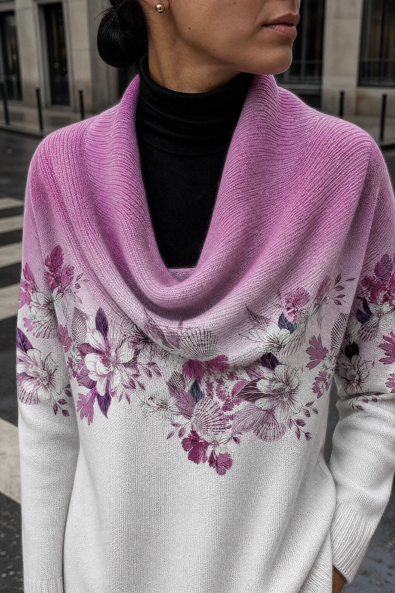 SOFAINE-V7-LIFE-Dakota | Floral Collared Sweater in Purple, detail close-up