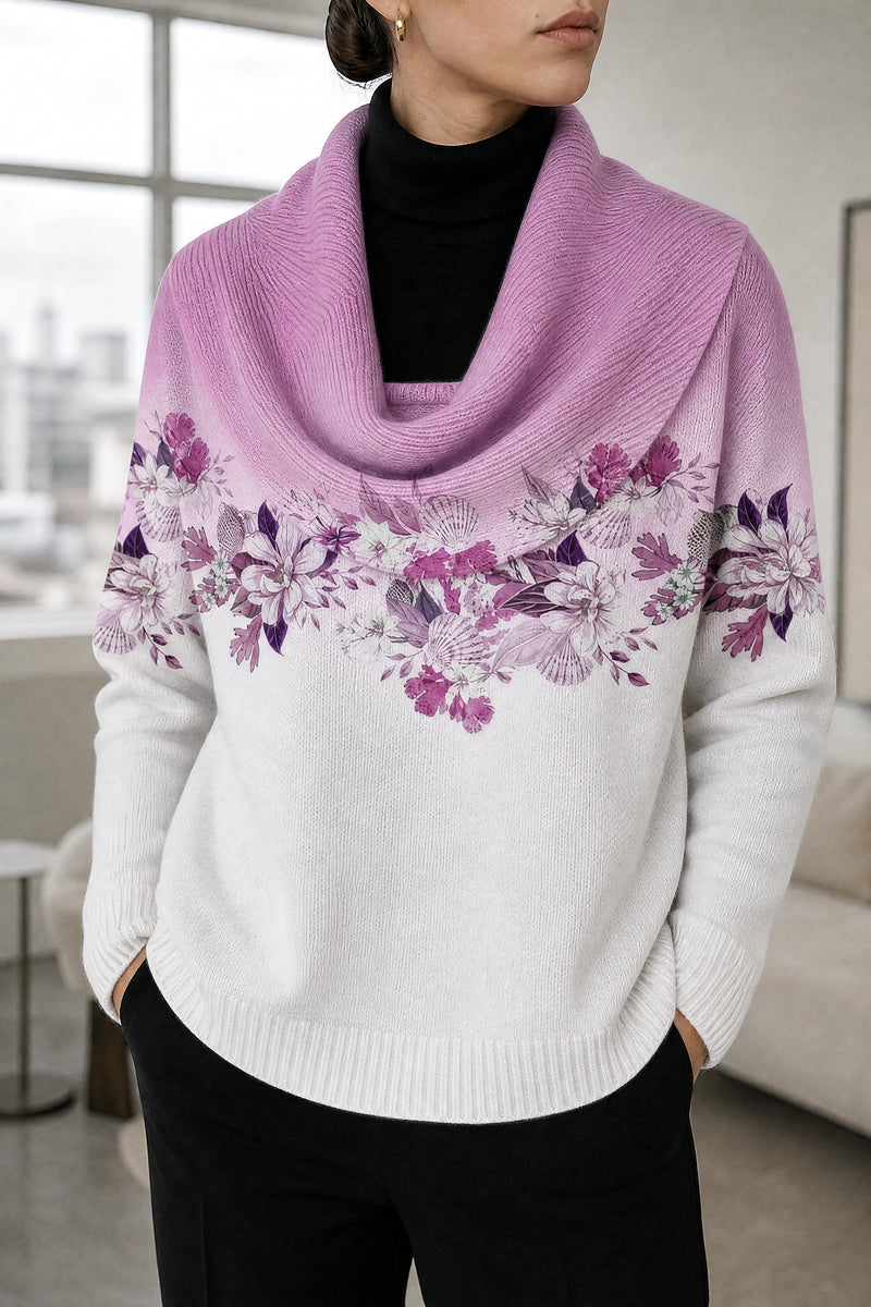 Dakota | Floral Collared Sweater in Purple, fabric close-up