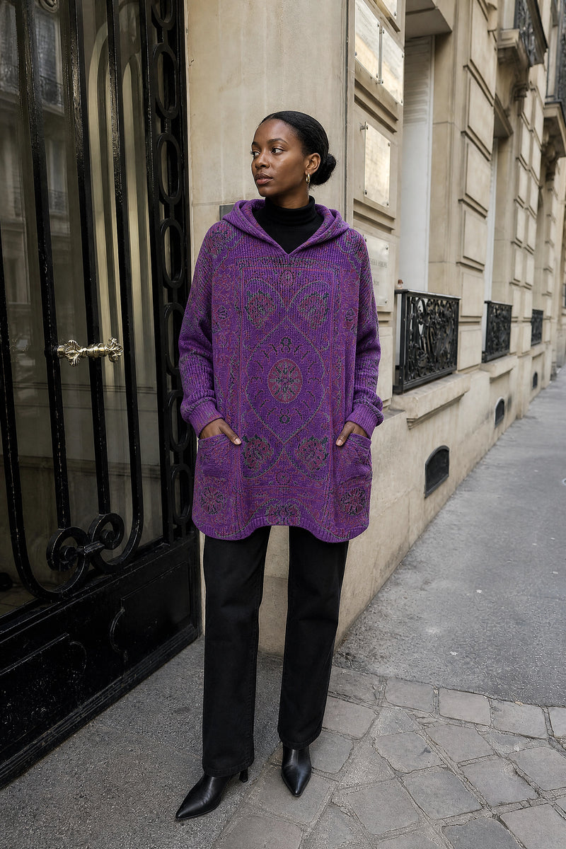 SOFAINE-V7-LIFE-Danielle | Ethnic Print Hoodie in Purple, street-style view