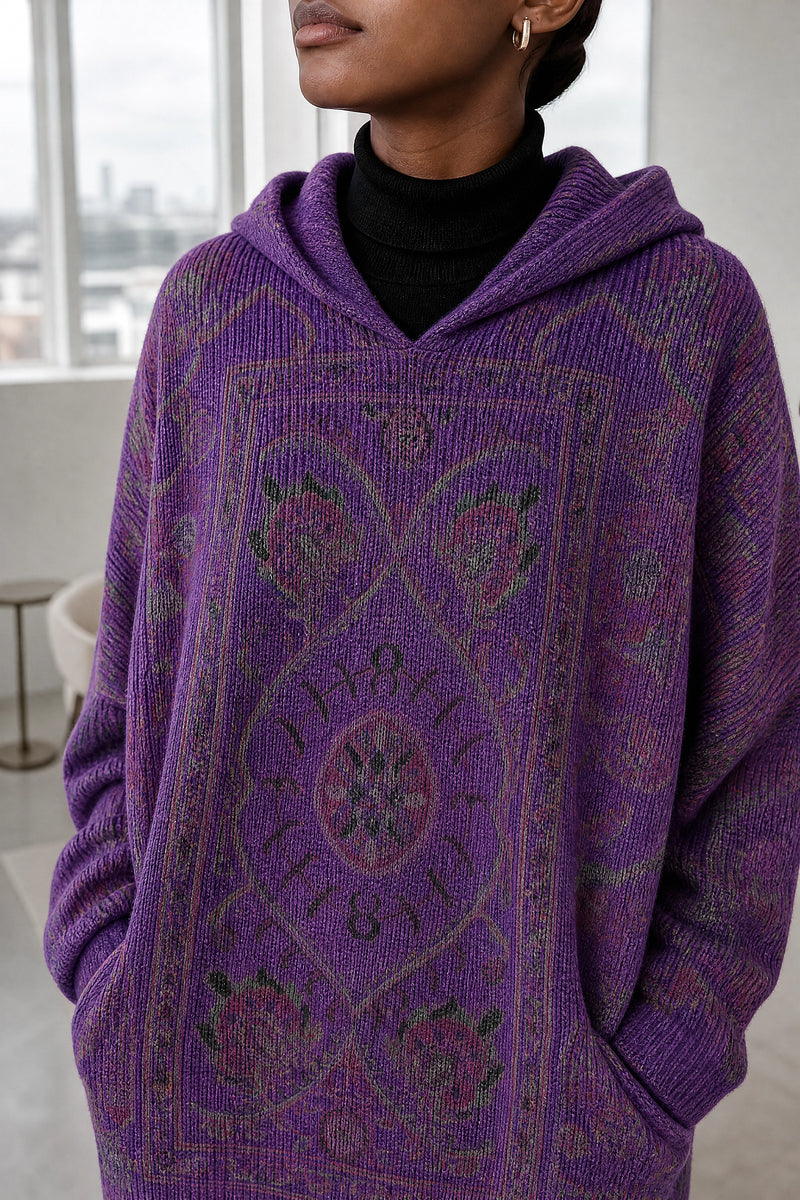 Danielle | Ethnic Print Hoodie in Purple, fabric close-up