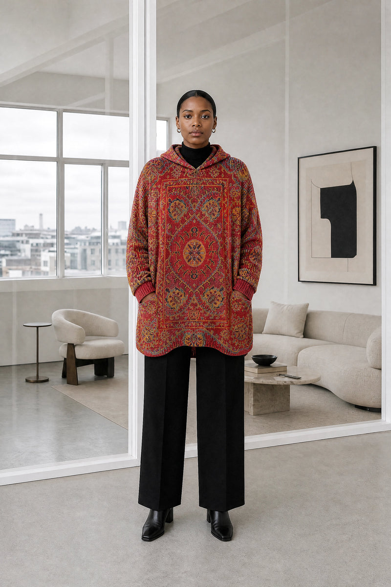 Danielle | Ethnic Print Hoodie in Red, studio front view