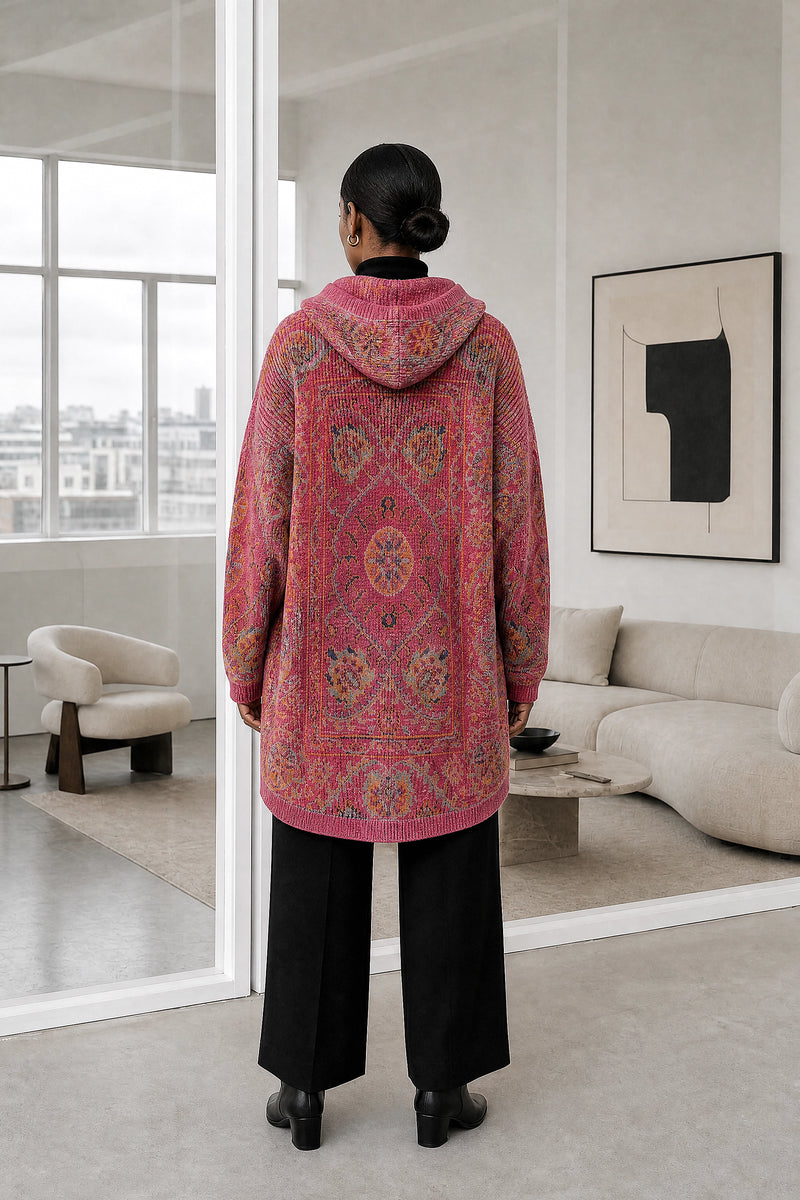 Danielle | Ethnic Print Hoodie in Rose, studio back view