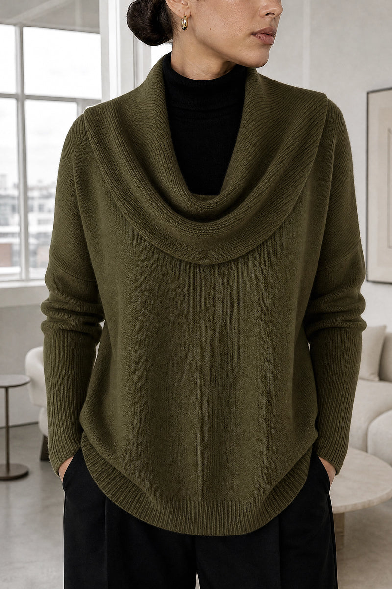 Daria | Cowl Neck Sweater in Army Green, fabric close-up