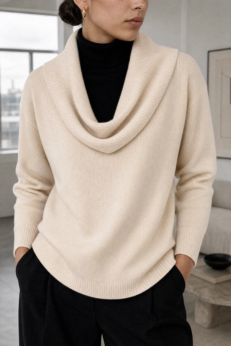 Daria | Cowl Neck Sweater in Beige, fabric close-up