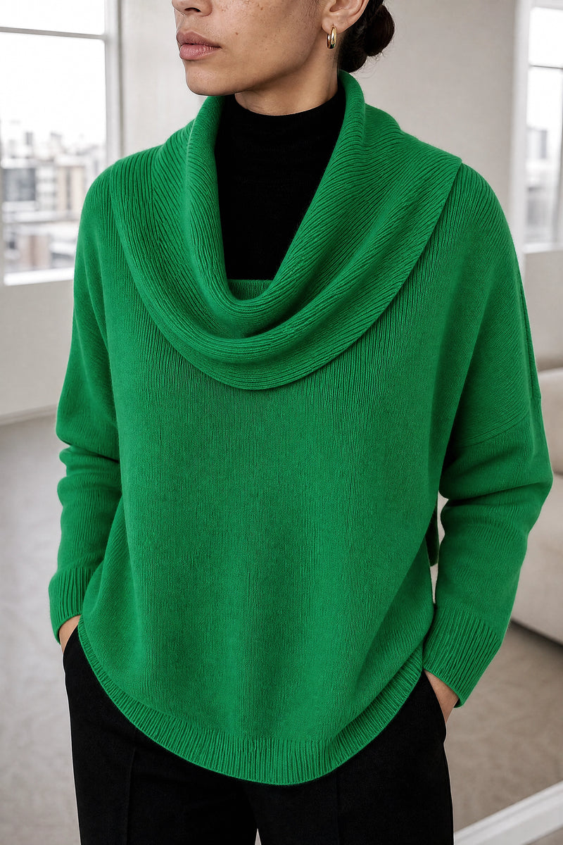 Daria | Cowl Neck Sweater in Green, fabric close-up