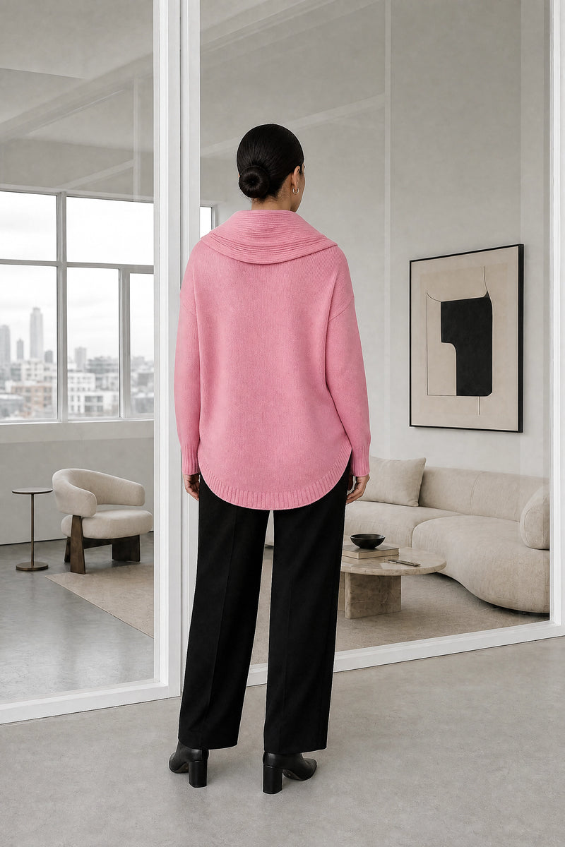 Daria | Cowl Neck Sweater in Pink, studio back view