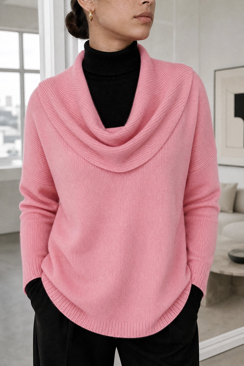 Daria | Cowl Neck Sweater in Pink, fabric close-up
