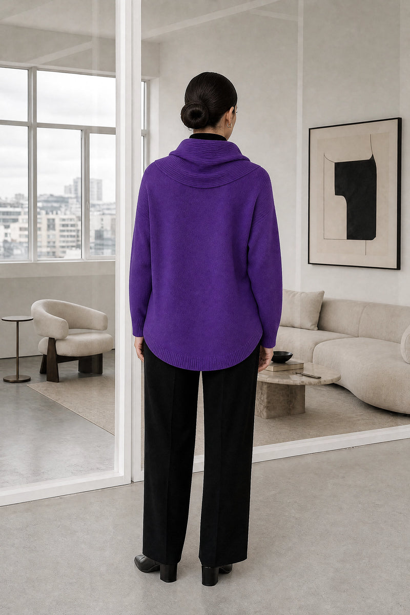 Daria | Cowl Neck Sweater in Purple, studio back view