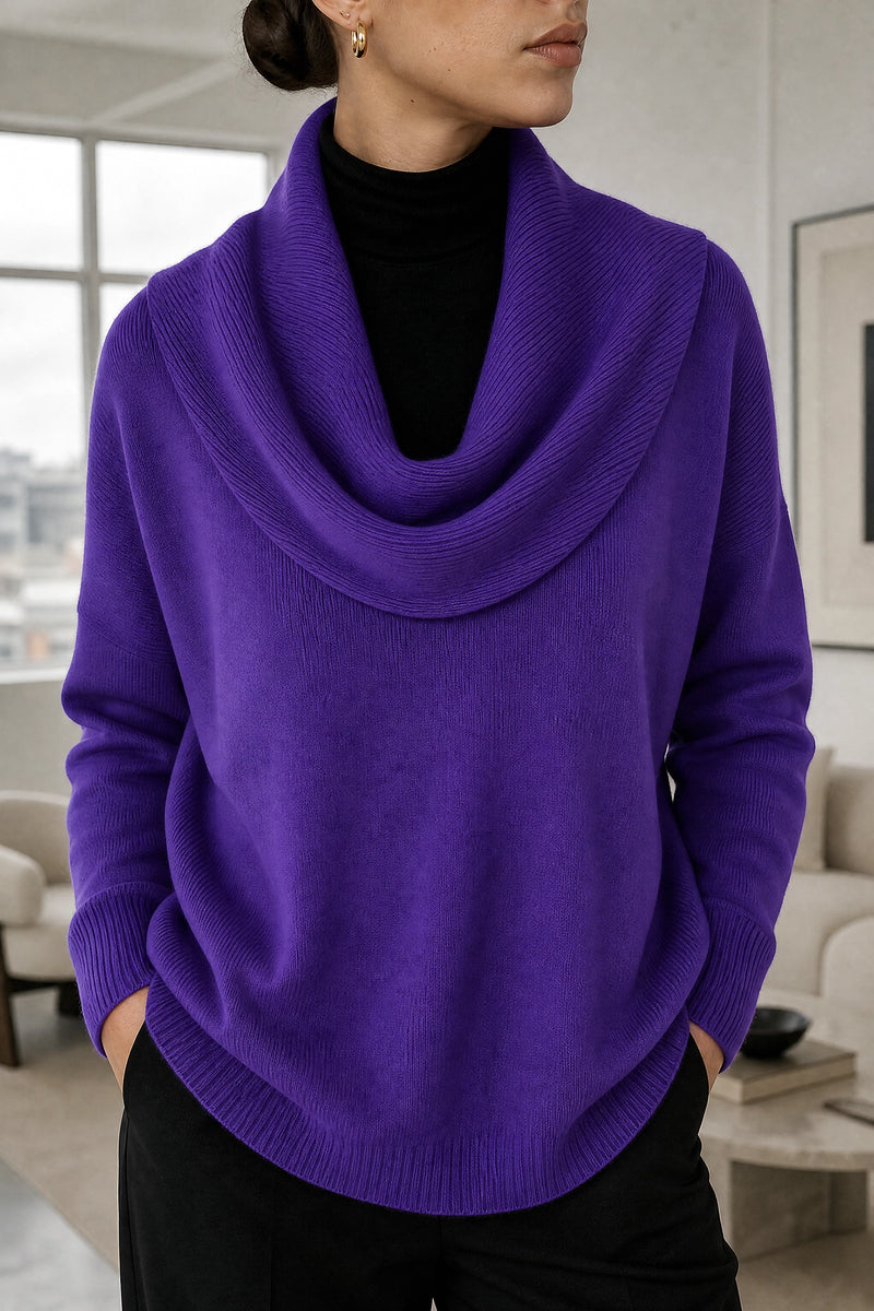 Daria | Cowl Neck Sweater in Purple, fabric close-up