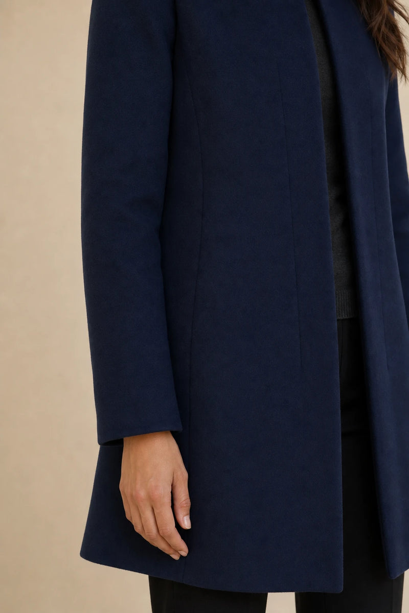 Cordelia | Wool-Feel Overcoat in Dark Blue, fabric close-up