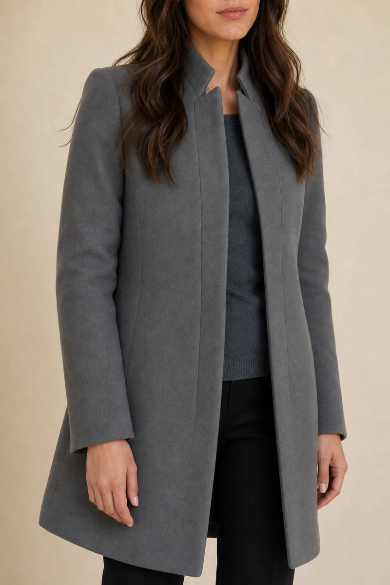 Cordelia | Wool-Feel Overcoat in Dark Grey, fabric close-up