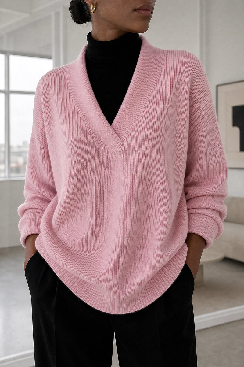 Dawn | V-Neck Sweater in Pink, fabric close-up