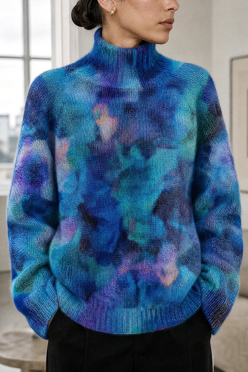 Deborah | Turtleneck Sweater in Blue, fabric close-up