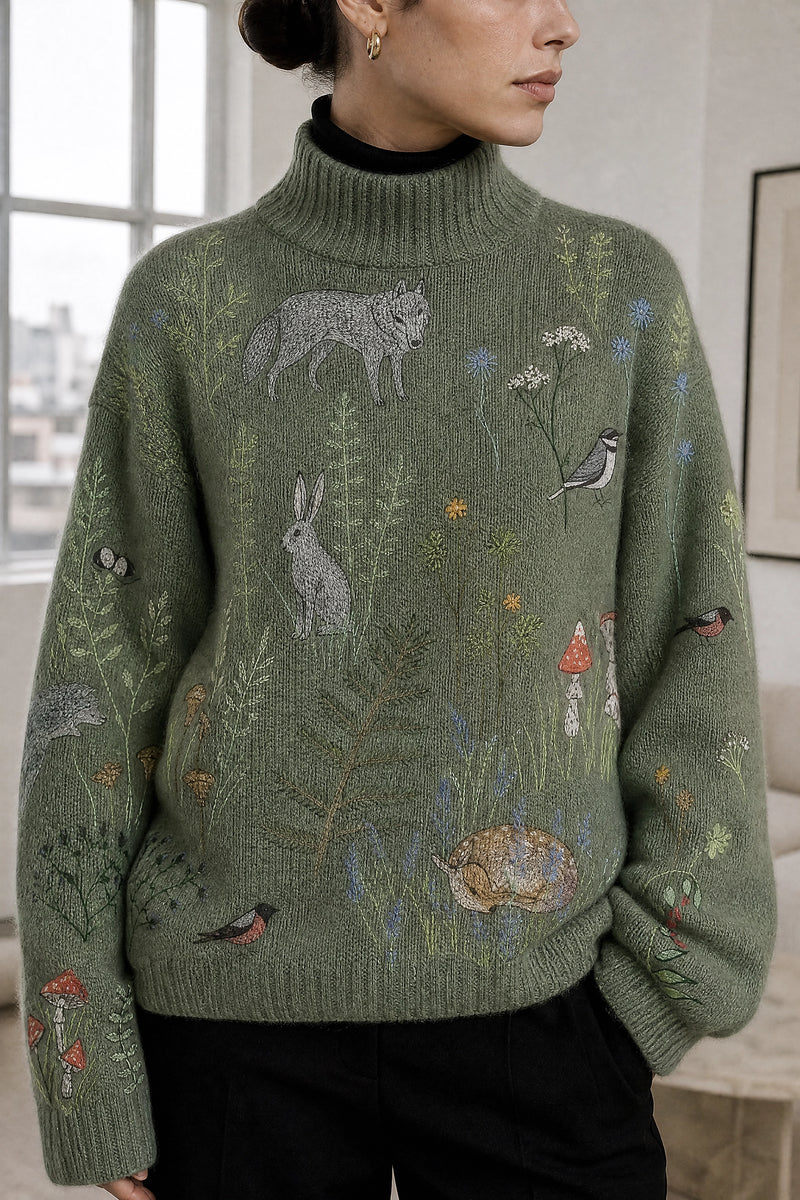 Deborah | Turtleneck Sweater in Green, fabric close-up