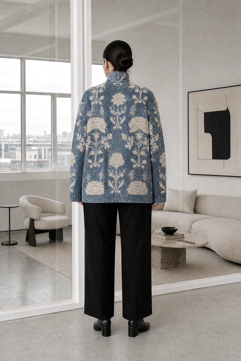 Deborah | Turtleneck Sweater in Light Blue, studio back view