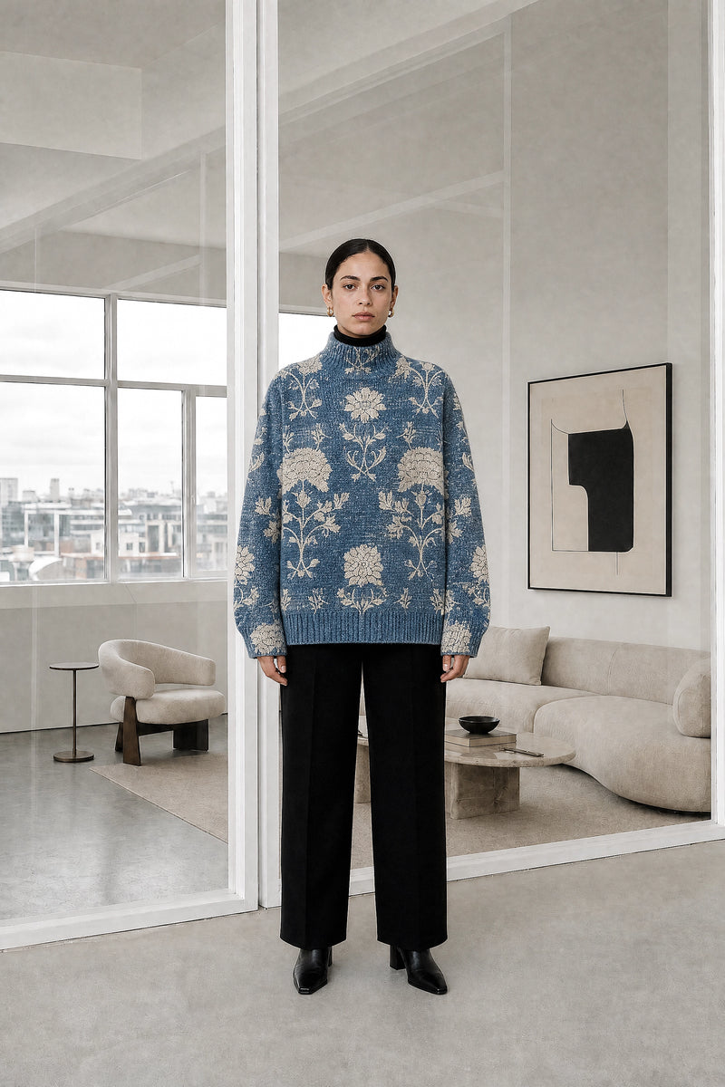 Deborah | Turtleneck Sweater in Light Blue, studio front view