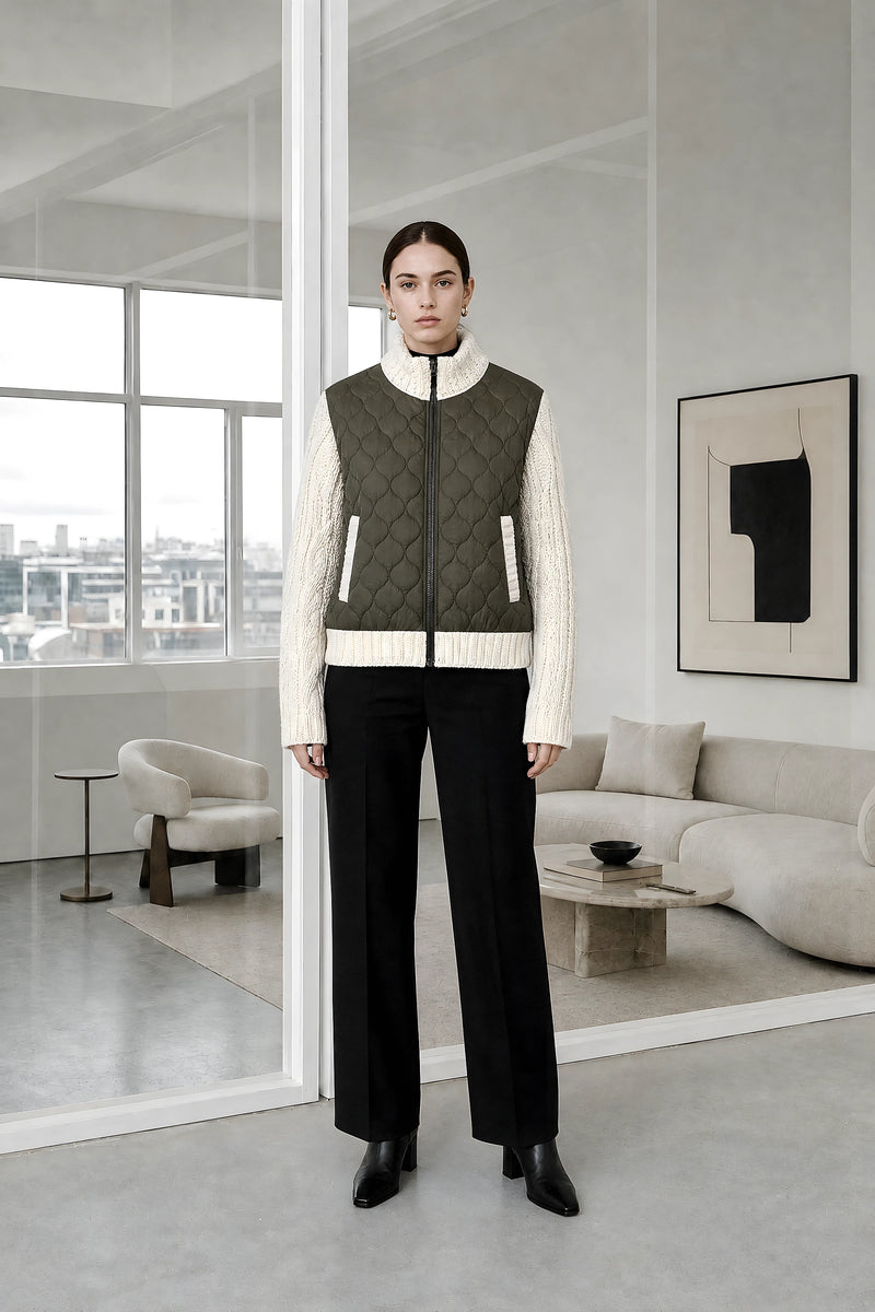 Diane | Quilted Parka Jacket in Army Green, studio front