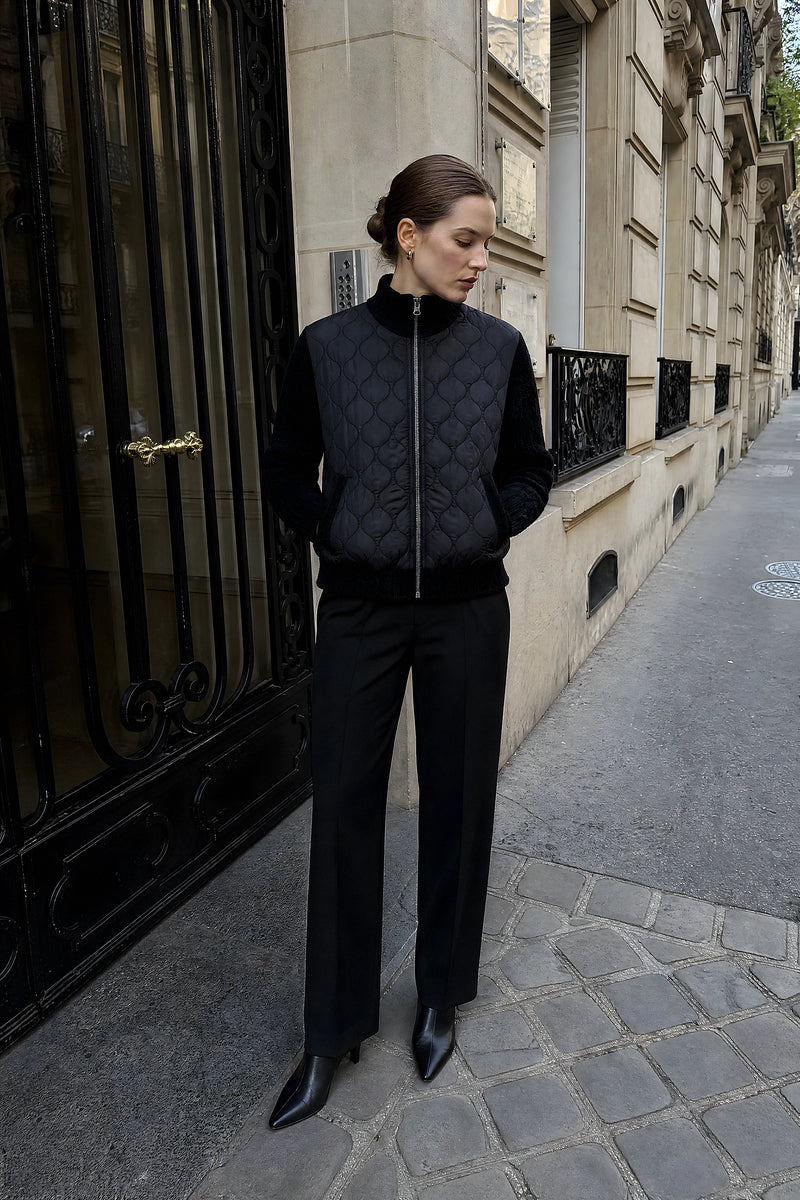 SOFAINE-V7-LIFE-Diane | Quilted Parka Jacket in Black, street style