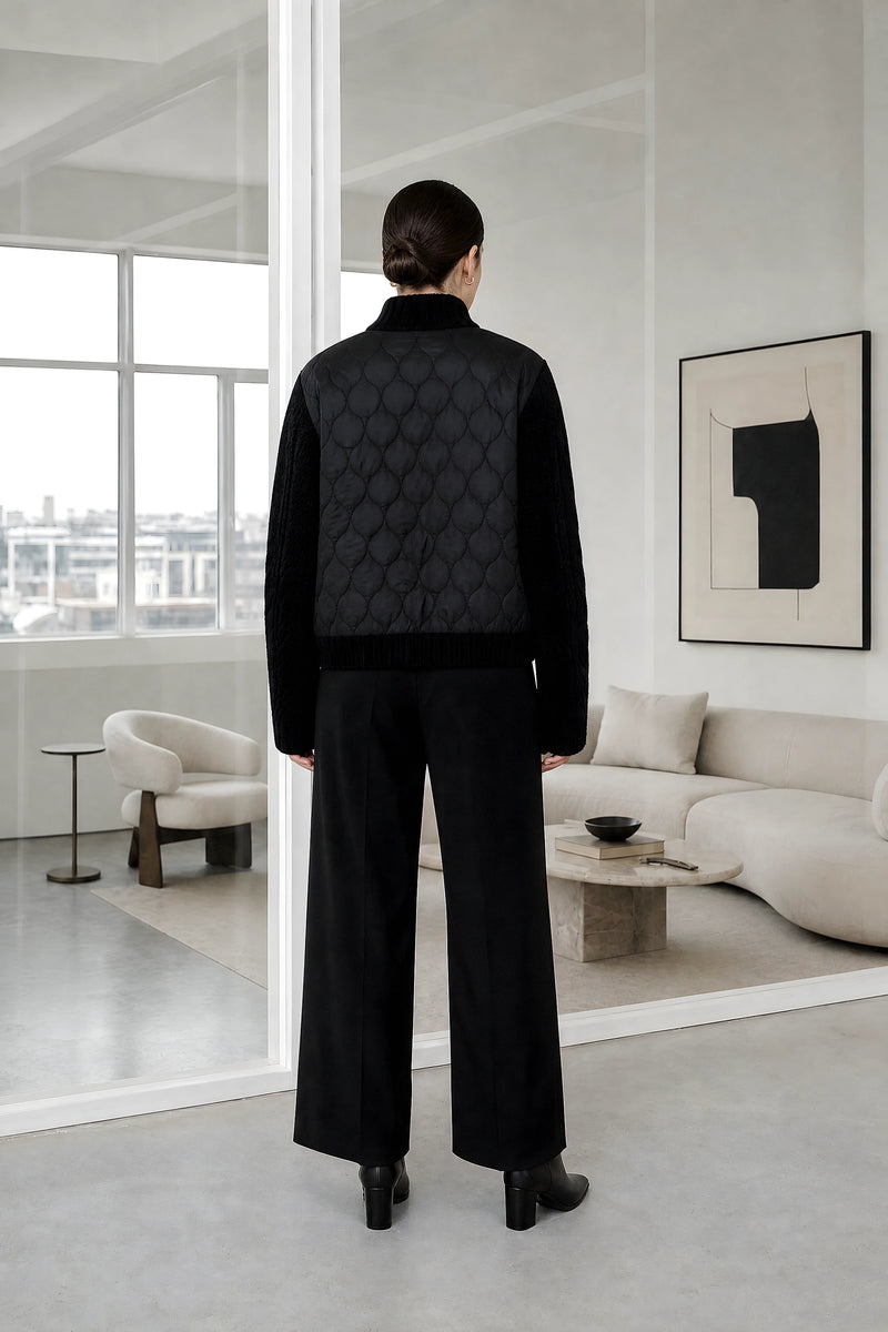 Diane | Quilted Parka Jacket in Black, studio back
