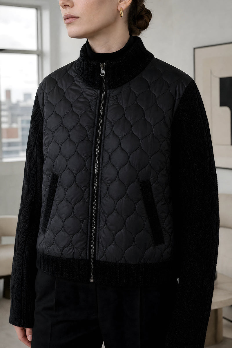 Diane | Quilted Parka Jacket in Black, studio close-up