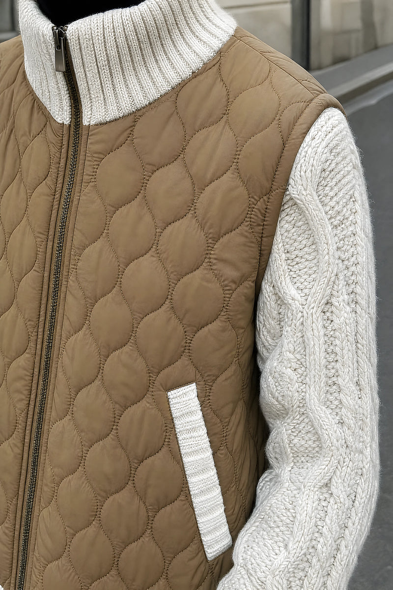 SOFAINE-V7-LIFE-Diane | Quilted Parka Jacket in Khaki, detail