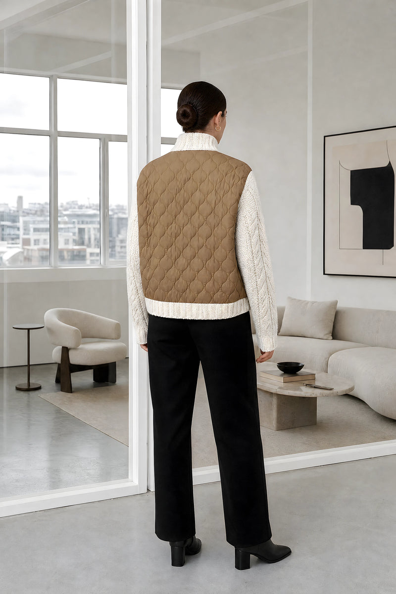 Diane | Quilted Parka Jacket in Khaki, studio back