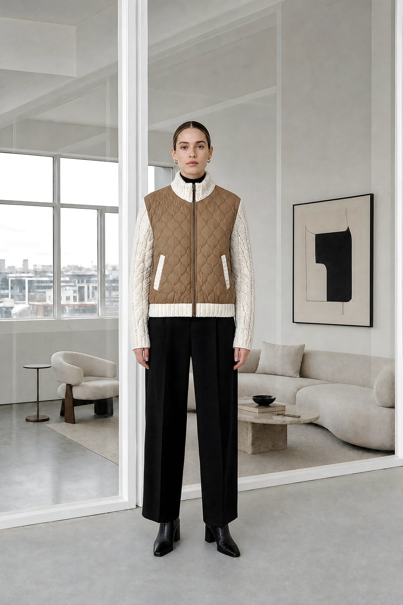 Diane | Quilted Parka Jacket in Khaki, studio front