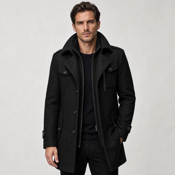 Sofaine Dylan two-piece winter coat with zip-up inner layer in black, worn front view