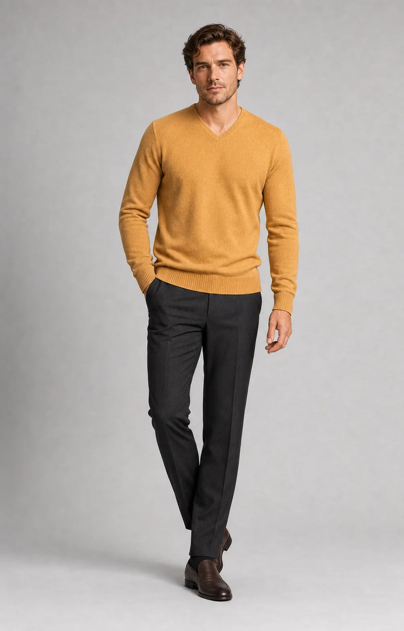 Sofaine Ezekiel cashmere V-neck sweater in Yellow, worn front