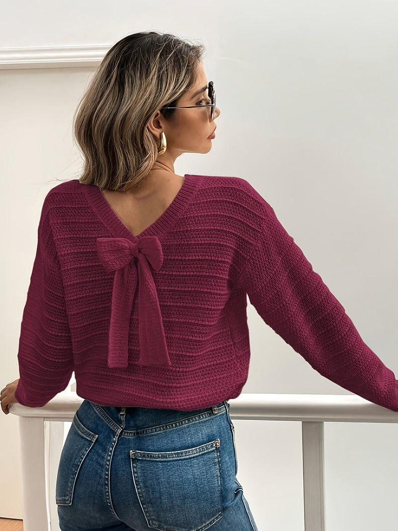 Pernille | Sweater med sløjfe i Blomme, detalje