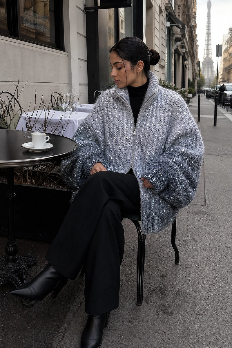 SOFAINE-V7-LIFE-Elle | Sparkly Oversized Sweater in Light Steel blue, c