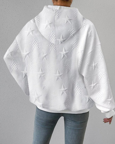 Star Textured Oversized Hoodie for Women with Drawstring Hood, back view