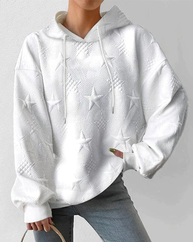 Star Textured Oversized Hoodie for Women with Drawstring Hood, front view 2