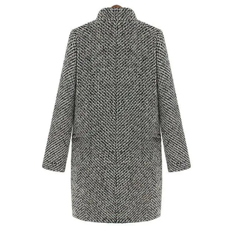 Herringbone Tweed Coat for Women with Quilted Lining and Notch Lapels, back view
