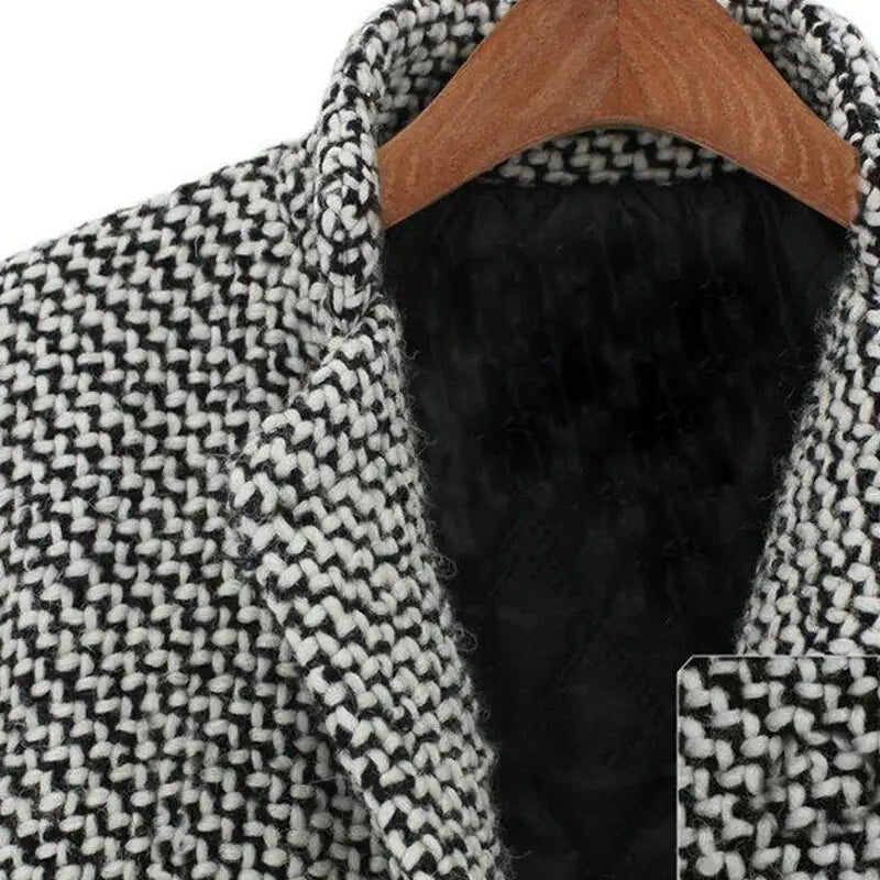 Herringbone Tweed Coat for Women with Quilted Lining and Notch Lapels, fabric close-up