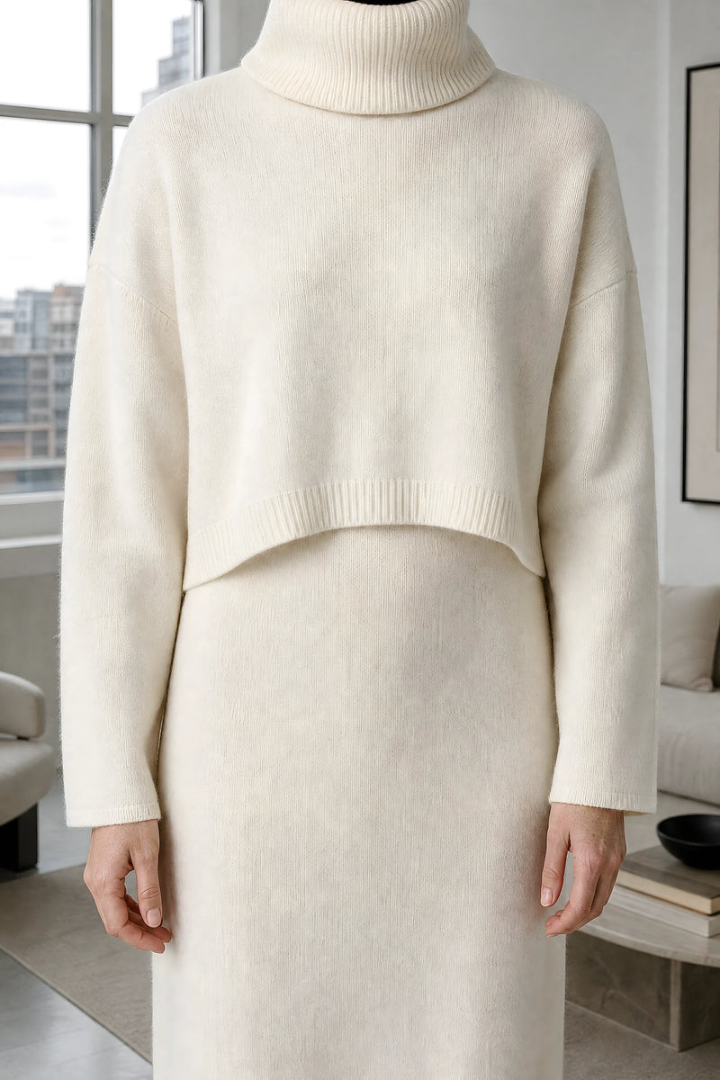 Ember | Knit Sweater Set in Cream, fabric close-up