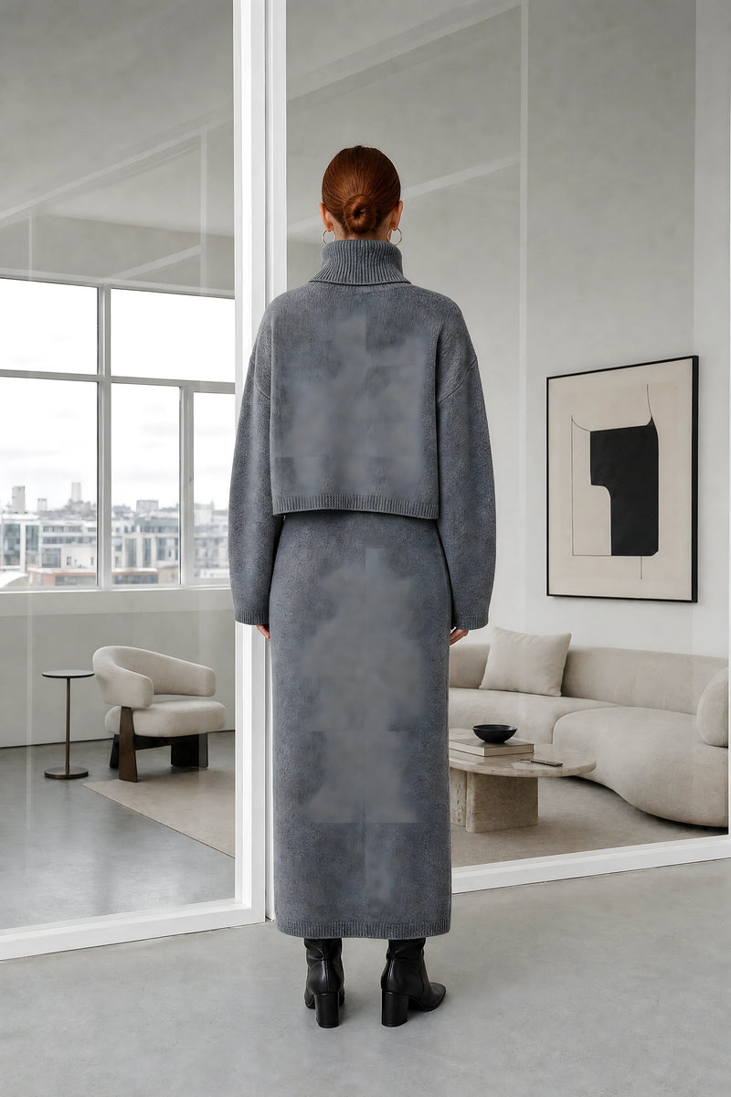 Ember | Knit Sweater Set in Gray, studio back view