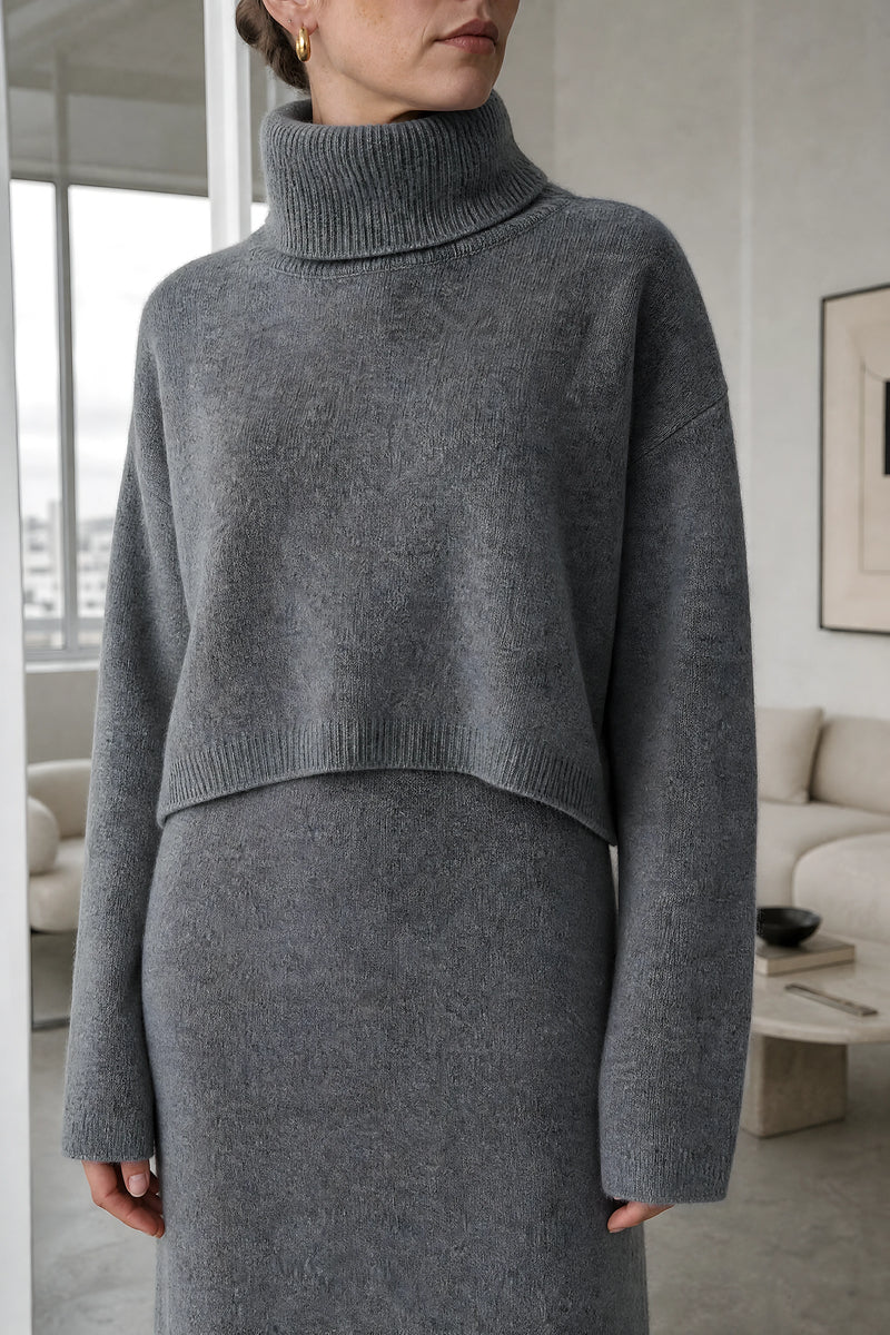 Ember | Knit Sweater Set in Gray, fabric close-up