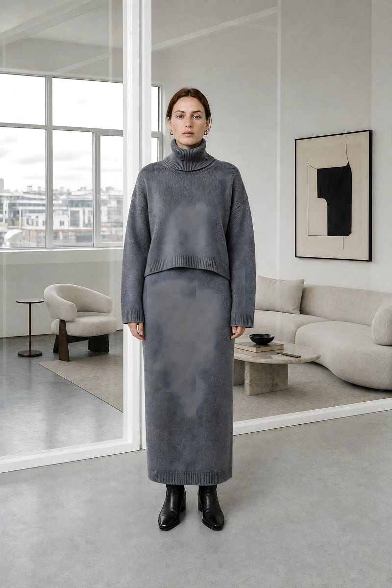 Ember | Knit Sweater Set in Gray, studio front view