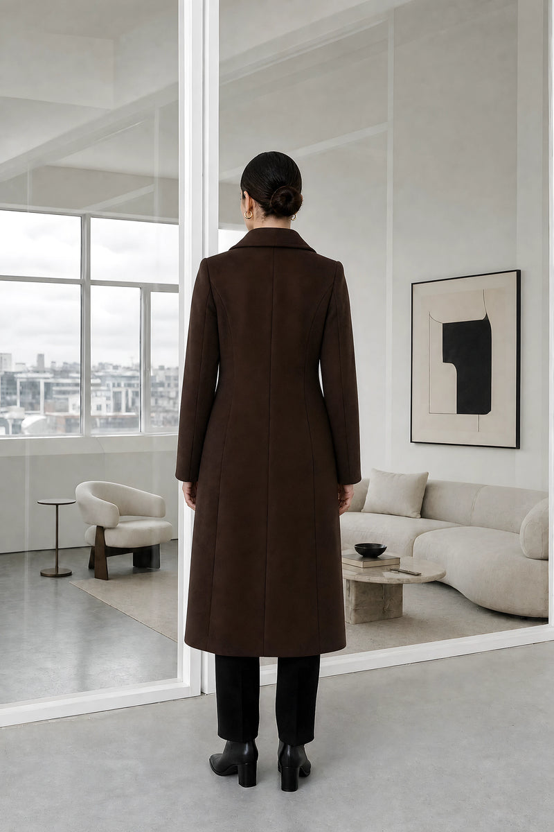 Esther | Classic Trench Coat in Brown, studio back