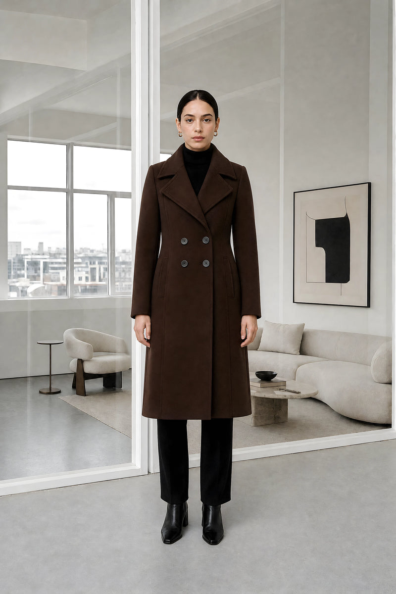 Esther | Classic Trench Coat in Brown, studio front