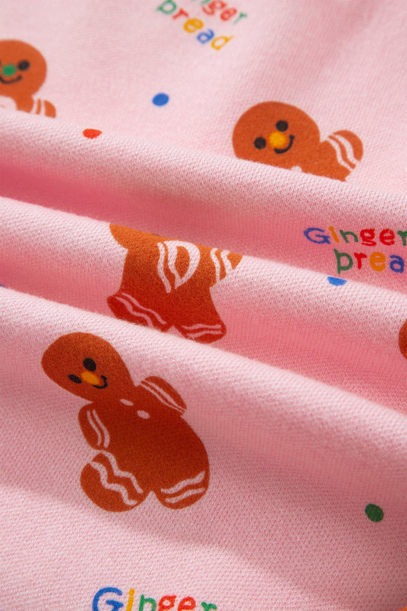 Gingerbread Christmas Sweater for Women with Crew Neck and Ribbed Trims in Pink, fabric close-up