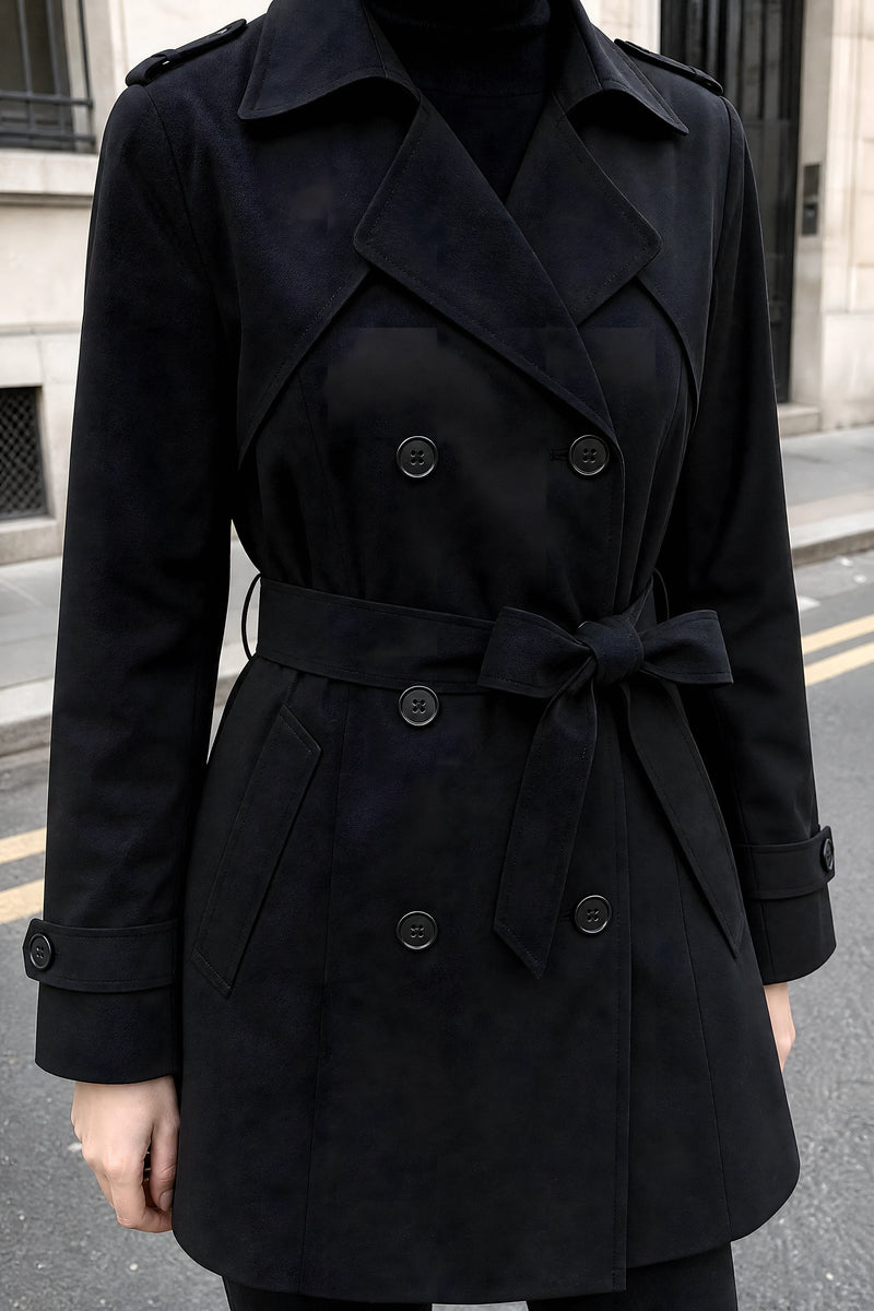 SOFAINE-V7-LIFE-Eunice | Double-Breasted Trench Coat in Black, detail