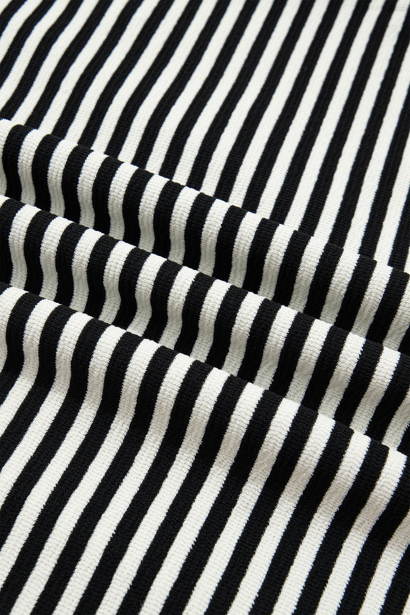 Striped Bow Sweater for Women with Velvet Applique and Dropped Shoulders in Black Stripe, fabric close-up