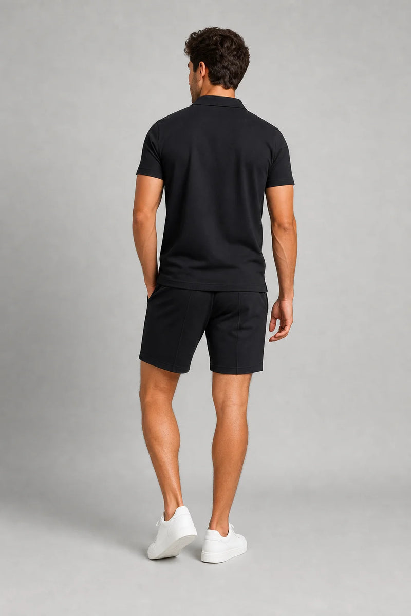 Sofaine Ezra men's two-piece polo set in Black, worn back view