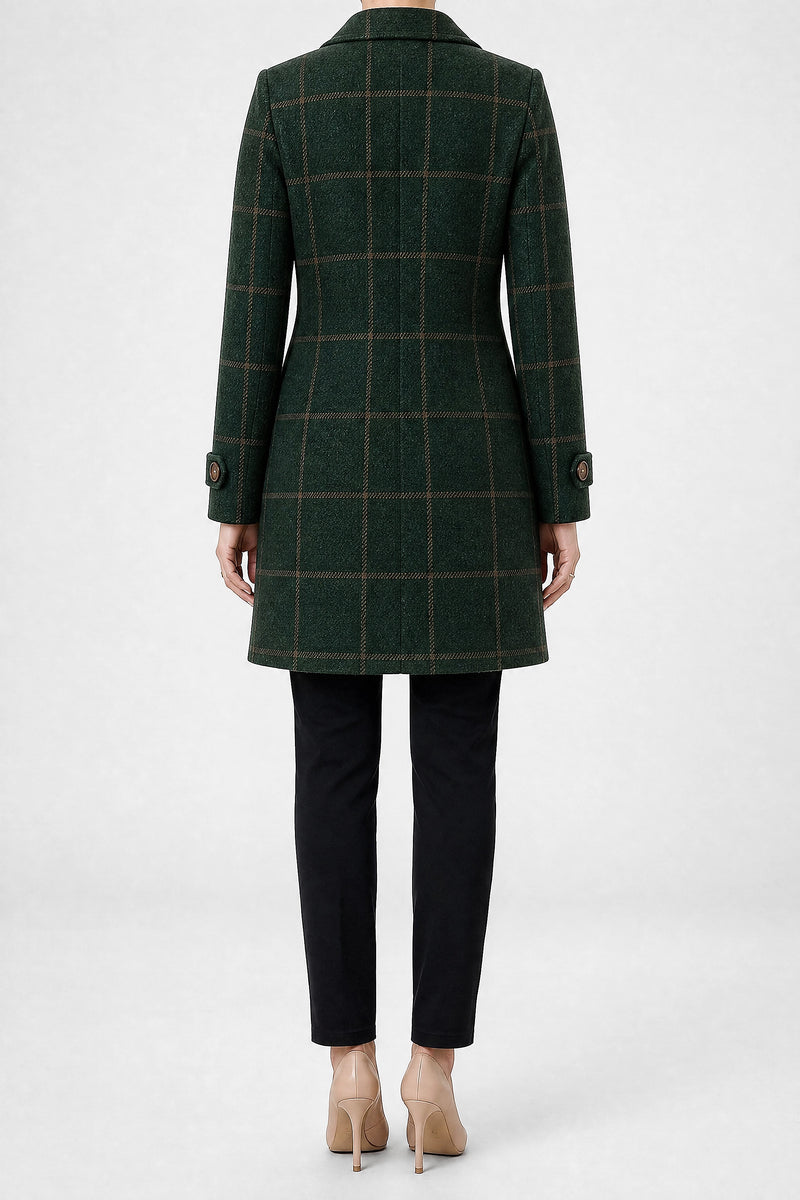 Sofaine Felicity women's plaid button-front coat in Dark Green, back view