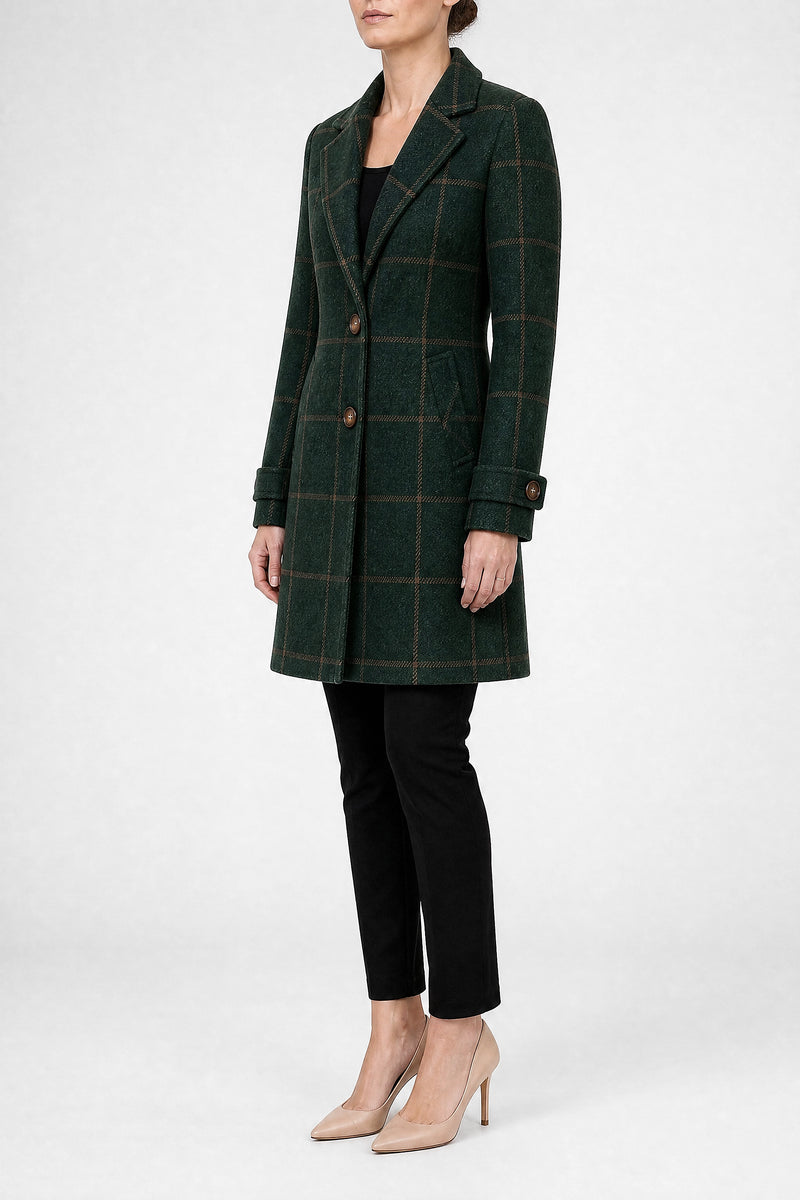 Sofaine Felicity women's plaid button-front coat in Dark Green, side view