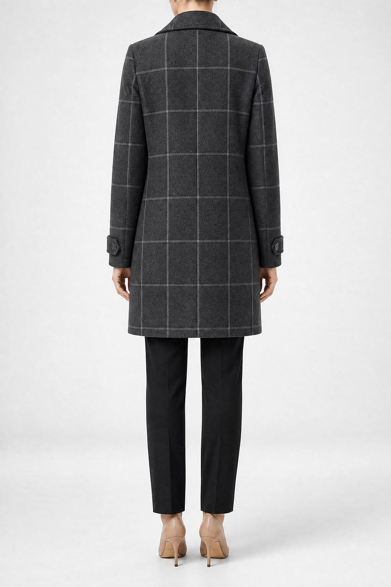 Sofaine Felicity women's plaid button-front coat in Grey, back view