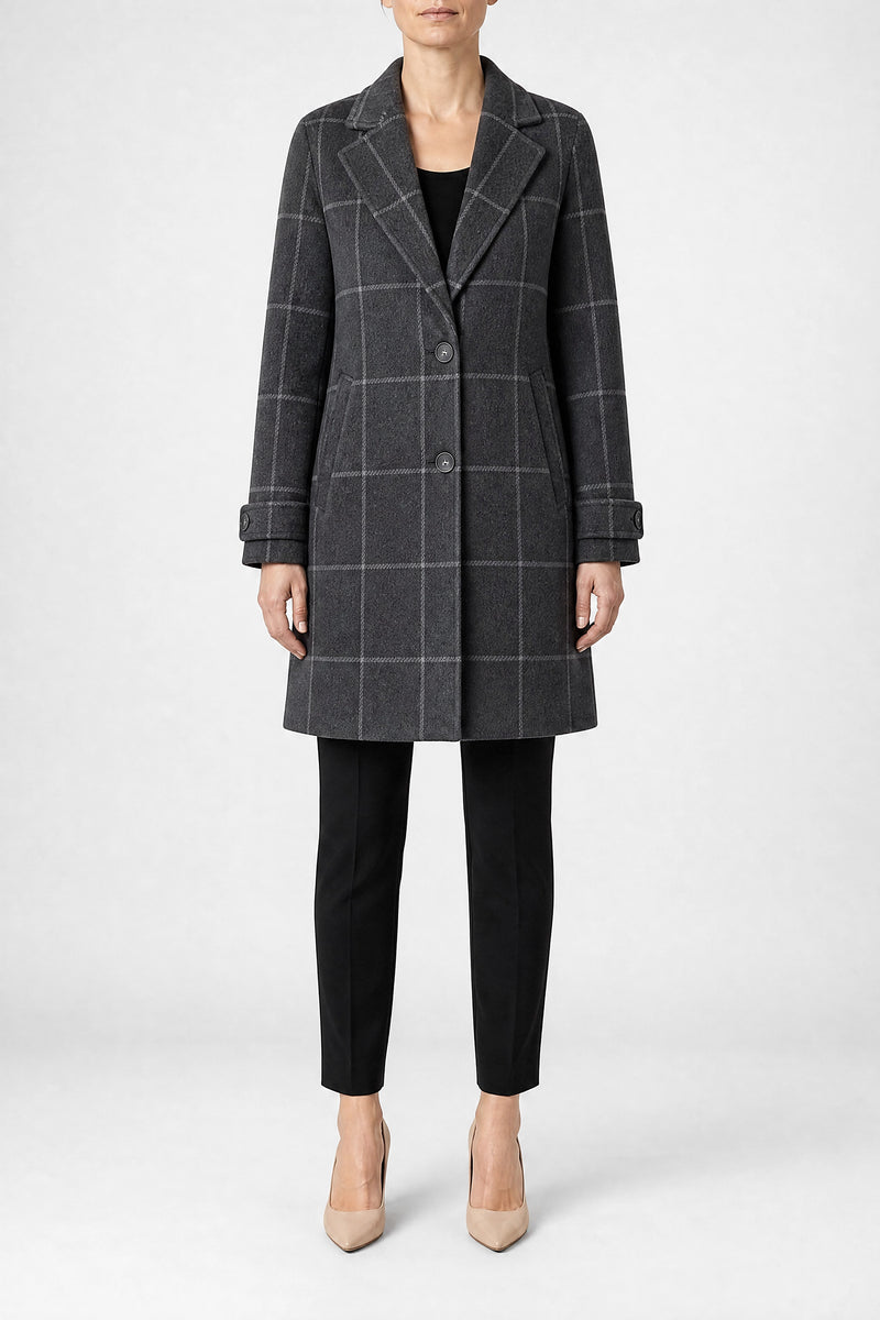Sofaine Felicity women's plaid button-front coat in Grey, front view