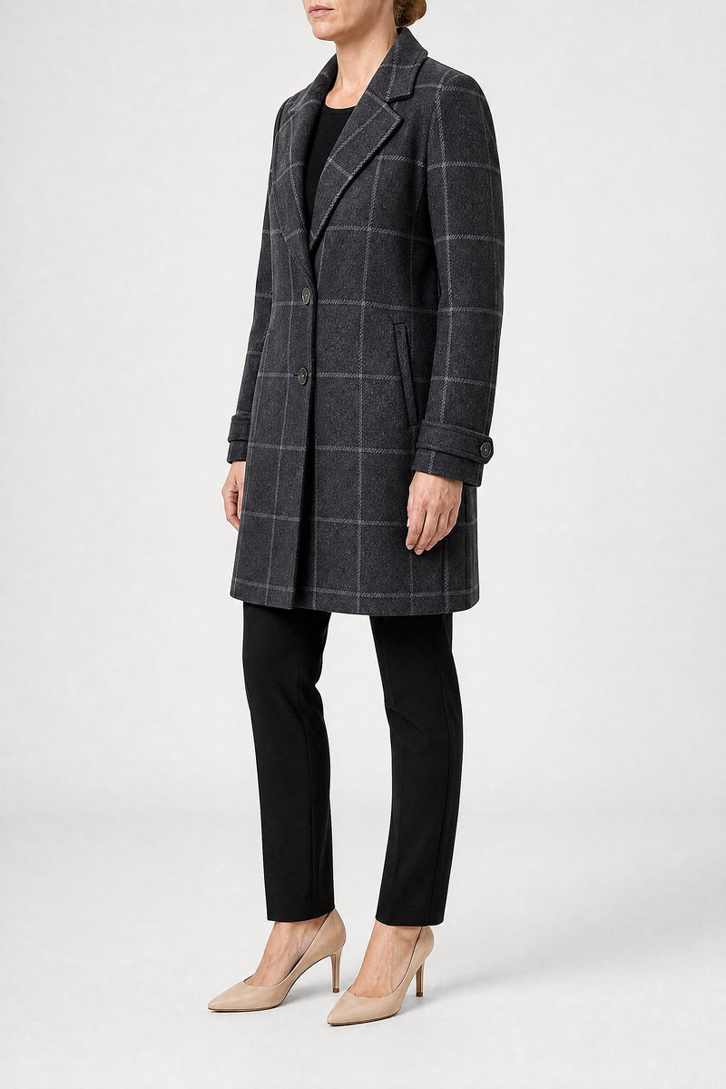 Sofaine Felicity women's plaid button-front coat in Grey, side view